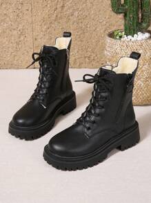 2025 Autunno/Inverno Nuove scarpe da donna, Stivali da donna caldi, Scarpe casual versatili alla moda per donna, Stivaletti in pelle, Stivaletti neri con lacci e cerniera laterale, Stivali classici - nero - Visualizzare 6