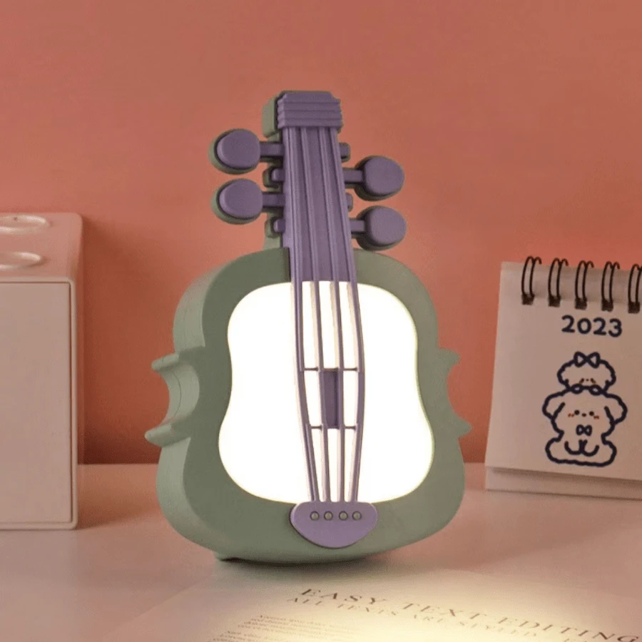 Mini Violin Night Light, USB Rechargeable, Colorful Bright Ambient Light, Suitable For Bedroom Desk Decoration - 綠色 - 查看 1