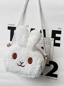 可爱、毛绒、柔软、轻便且用途广泛的卡通兔子造型休闲卡哇伊斜挎包。毛绒拉链开合。可单肩斜挎。便携式零钱包，非常适合日常生活、外出、旅行、购物和玩耍。生日礼物。 - A - 查看 6