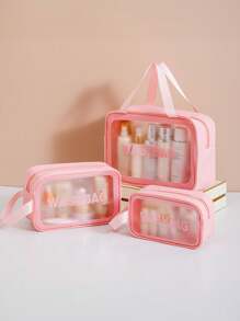 3pcs/1pc Summer Travel Toiletry Bag, PVC Waterproof Cosmetic Bag, Large Capacity Travel Organizer Bag For Cosmetics, Makeup, Toiletries, Suitable For Men & Women, Transparent Matte Makeup Bag, Swimming Bag, Travel Pouch, Makeup Bag, Makeup Case, Lipstick, Brushes, Skincare, Phone, Coins, Small Items, Suitable For Home, Gifts, Holidays, Halloween, Christmas, Multi-Purpose Use, Gift For Girlfriend, Gift For Women, Girls