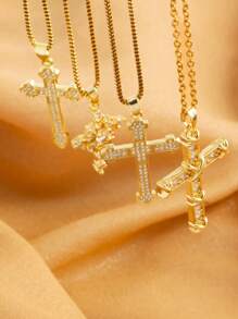1 件装，复古奢华风格，铜质镶嵌锆石幸运吊坠，不锈钢 18k 镀金银防过敏女士项链，适合珠宝礼物、情侣、中性风格 - 彩色 - 查看 4