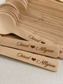 100pcs Custom Text/Logo Wooden Spoons, Bamboo Ice Cream & Dessert Spoons, Individual Packaging - Brown - View 5