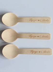 100pcs Custom Text/Logo Wooden Spoons, Bamboo Ice Cream & Dessert Spoons, Individual Packaging - Brown - View 3