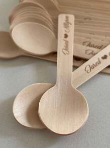 100pcs Custom Text/Logo Wooden Spoons, Bamboo Ice Cream & Dessert Spoons, Individual Packaging - Brown - View 4