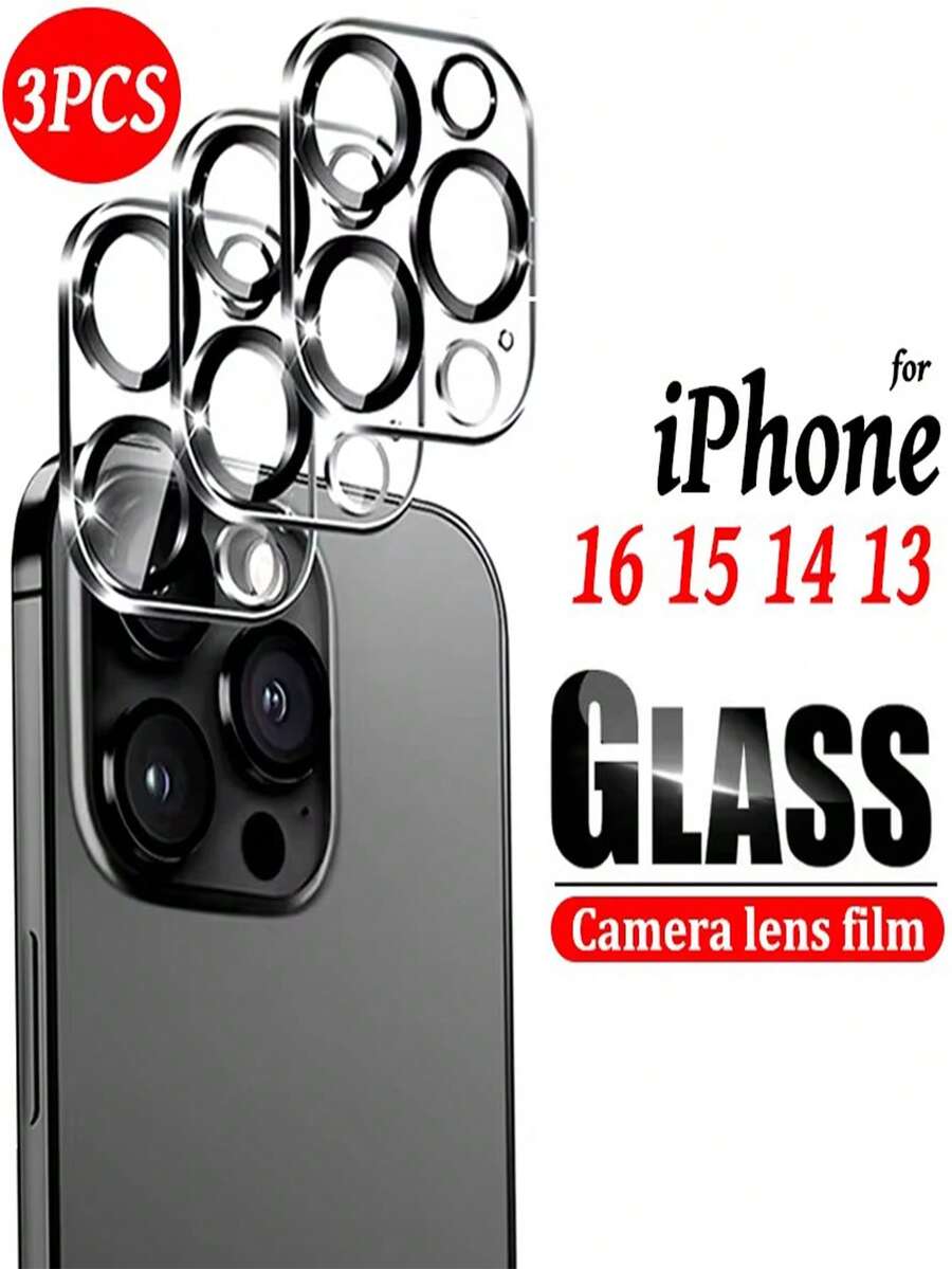 3 Miếng Kính Cường Lực Bảo Vệ Ống Kính Máy Ảnh Tương Thích Với iPhone 16 15 14 13 12 11 Mini Pro Max Bảo Vệ Màn Hình Ống Kính Cho iPhone16 15 14 13 Pro Max - Trong sáng - Xem 1