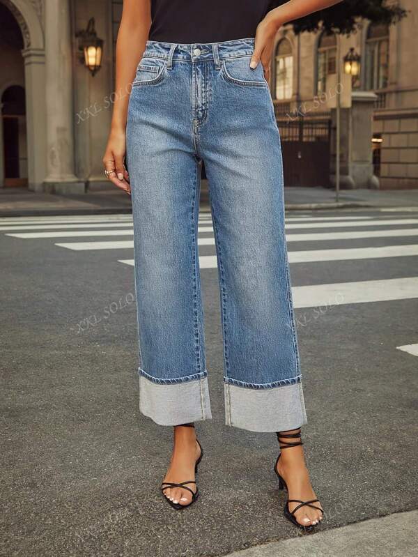 Crop Straight Leg Frayed Hem Jeans For Women