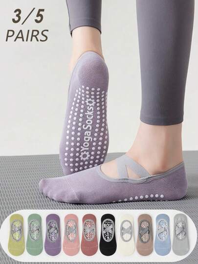 1/3/5/10 Pairs Women Multicolor Non-Slip Breathable Indoor Sport Socks For Exercise, Pilates, Yoga, Spring/Summer/Autumn, Suitable For Beginner, Fall