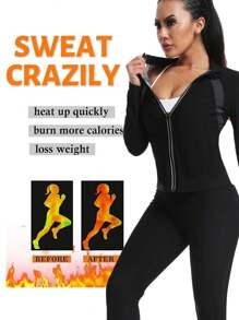 1 件 2025 新款女式户外跑步/健身灰色拼接长袖瑜伽紧身衫，带拉链，桑拿运动服减肥，腰部训练器，适合秋冬季塑身衣，瘦身衬衫，腹部控制塑身衣，腰部收紧胸罩，桑拿运动服，桑拿衬衫，桑拿运动汗塑身衣女士健身房配件腹部瘦身腰带，腰带腹部瘦身束腹带 - 銀色 - 查看 2