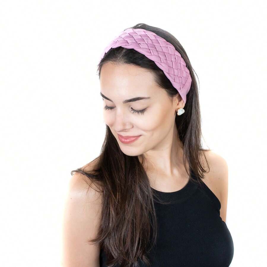 Wide Braid Headband Comfortable Without ElasticelegantFabricTurban Mesh Scarf Headband Chemotherapy Alopecia Health Elegant Beauty Comfort Quality Fashion Feminine Accessories Oncological Headband Braid Cooking  Chef Closed Hat Various Colors For Bald Head Onco Cool Comfortable And Modern - 藕粉色 - 查看 1