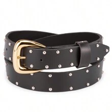 Women's Belt In Fine Leather With Studs In Various Colors - 黑色 - 查看 2