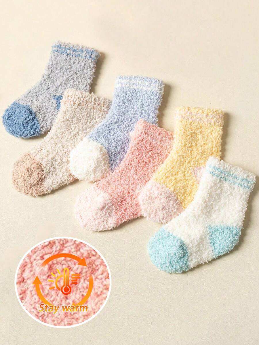 [Mùa đông] 6 đôi tất dài đến bắp chân bằng vải nỉ san hô màu kẹo cho trẻ sơ sinh và trẻ mới biết đi, dày ấm áp thoải mái đa năng để mặc hàng ngày hoặc làm quà tặng ngày lễ - Nhiều màu - Xem 1
