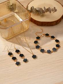 4pcs Color Elegant Sweet Lucky Flower Pendant Earrings, Bracelet, Necklace Jewelry Set, Suitable For Valentine's Day, Friends And Family, Daily Wear For Women,Mom,Mother,Mother's Day,Gift