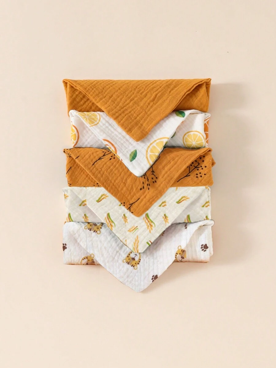 5件装婴儿纱布手巾，擦嘴喂奶围兜 - 彩色 - 查看 1