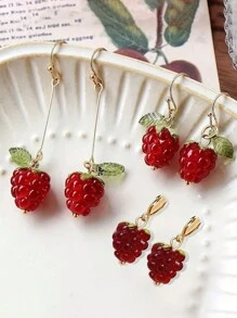 1 Par de Pendientes con borlas en forma de frambuesas rojas/fresas para mujeres, frescos y dulces, elegantes y de moda, versátiles