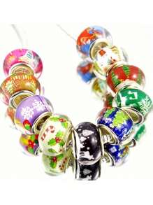 20/50 件圣诞主题树脂珠套装 - 14 毫米大孔隔珠，适用于 DIY 珠宝制作、各种节日图案、手链和项链的理想选择、工艺品用品 - 彩色 - 查看 6