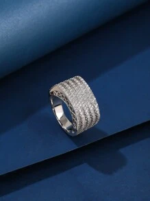 1pc Copper Material Oversized Jewelry Ring, CZ Inlaid, Fashionable & Charming, Suitable For Women's Daily And Holiday Wear