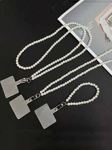 1 chiếc Dây đeo điện thoại kiểu ngọc trai tự làm thanh lịch, Dây đeo cổ tay bằng hạt thủ công, Dây đeo điện thoại chống mất chống rơi đa năng - trắng - Xem 5
