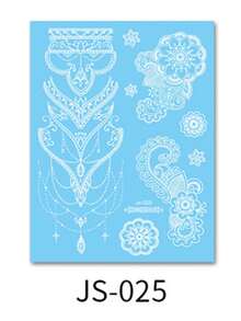 1 件防水白色纹身贴纸曼陀罗图腾花蝴蝶纹身贴纸 - 彩色 - 查看 14