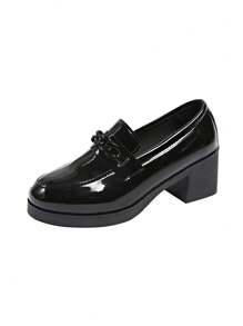 2024新款乐福鞋，复古英伦风休闲百搭一脚蹬金属链条装饰，PU材质橡胶鞋底，舒适时尚女鞋适合各种场合 - 黑色 - 查看 8