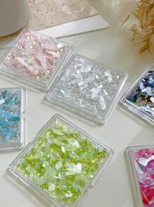 QPRETTY DU 1 pieza Decoración de uñas asimétrica de cristal, lámina de mica de piedra triturada y cuentas de acero del mismo color, pegatina de arte de uñas