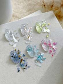 QPRETTY DU 1 pieza Decoración de uñas asimétrica de cristal, lámina de mica de piedra triturada y cuentas de acero del mismo color, pegatina de arte de uñas
