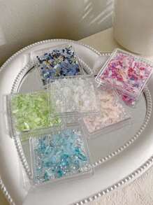 QPRETTY DU 1 pieza Decoración de uñas asimétrica de cristal, lámina de mica de piedra triturada y cuentas de acero del mismo color, pegatina de arte de uñas