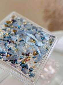 QPRETTY DU 1 pieza Decoración de uñas asimétrica de cristal, lámina de mica de piedra triturada y cuentas de acero del mismo color, pegatina de arte de uñas