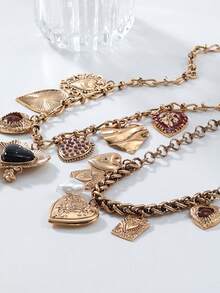 1 件厚重珠宝 ZAA 复古银色心形吊饰项链女士哥特式珠宝朋克嘻哈街头摇滚颈链项链礼物 - 彩色 - 查看 6