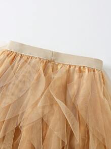 1 pieza Falda de tul con volantes asimétricos y ondulados de nueva moda para mujer - Dorado - Ver 3