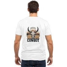 Unisex 30.1 Combed Cowboy Head Front Back Comfortable T-Shirt - 白色 - 查看 3