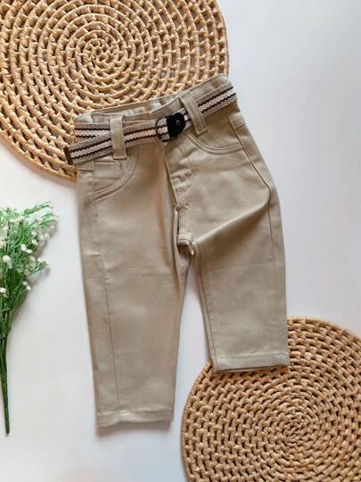 Calça Jeans Sarja Menino Bebê Infantil Cinto Baby