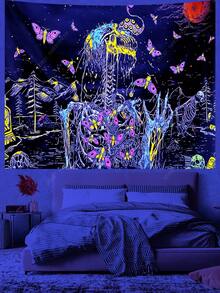 Thảm treo tường phản ứng tia UV hình đầu lâu Hippie Skeleton Butterfly dùng để trang trí phòng thẩm mỹ Mandala lớn Thảm treo tường phù thủy Boho, trang trí nhà cửa, cờ cho phòng - Nhiều màu - Xem 1