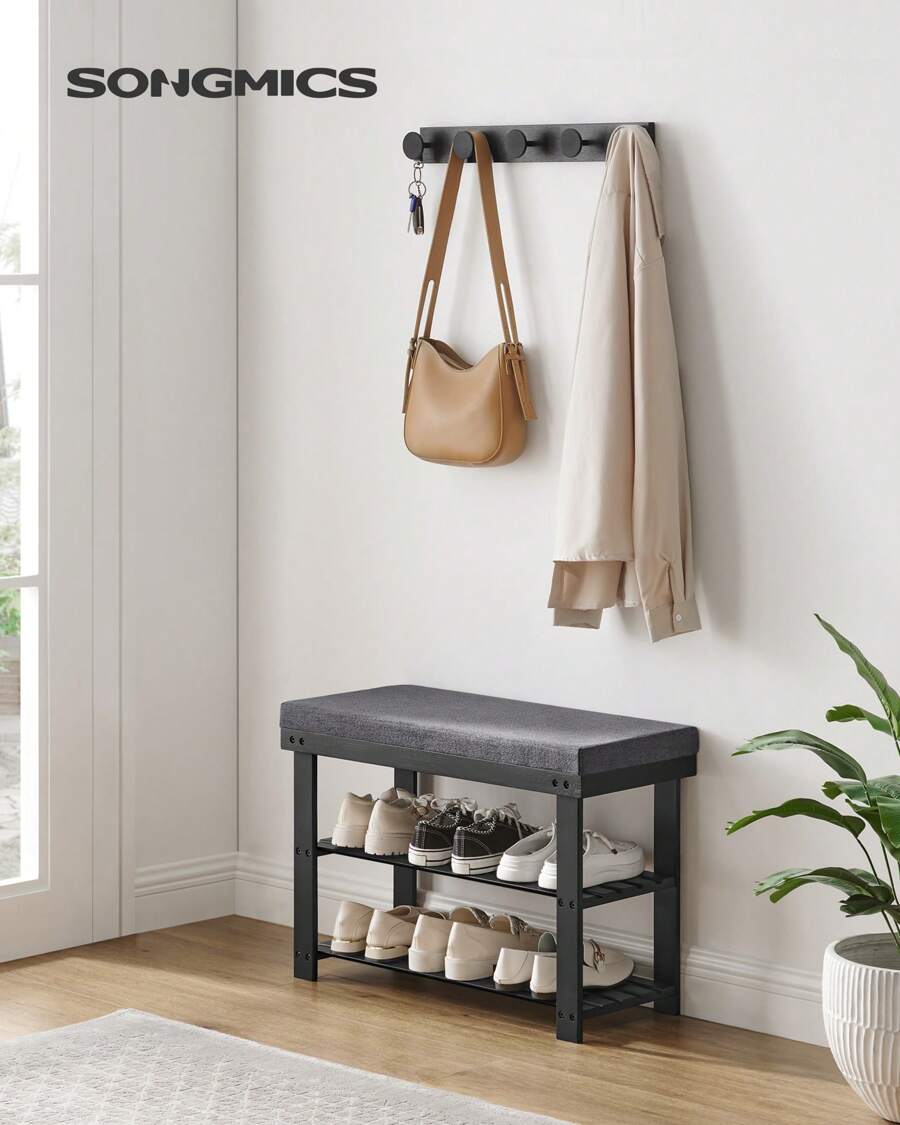 SONGMICS Bamboo Shoe Storage Bench, 2-Tier Shoe Rack, Stable Shoe Organizer For Entryway, Living Room, Bench Seat Holds Up To 330 Lb, 11.4 X 28 X 19.3 Inches, Black, Brown, Natural - màu đen - Xem 1