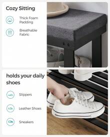 SONGMICS Bamboo Shoe Storage Bench, 2-Tier Shoe Rack, Stable Shoe Organizer For Entryway, Living Room, Bench Seat Holds Up To 330 Lb, 11.4 X 28 X 19.3 Inches, Black, Brown, Natural - màu đen - Xem 4