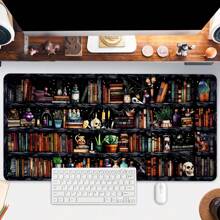 神秘书架鼠标垫艺术设计桌面垫办公桌配件，缝边防滑超大鼠标垫橡胶底座键盘垫，35.4x15.7英寸，电竞桌面垫，适用于办公室和家庭，是送给男士的完美礼物，适合返校季游戏玩家，桌面配件，办公用品，办公桌鼠标垫 - 彩色 - 查看 2