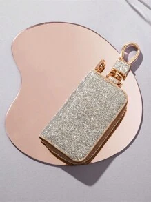 1 pieza Bolsa para llaves de coche, bolsa de almacenamiento de llaves unisex, llavero de piel sintética, bolsa de almacenamiento de llaves brillante y creativa, accesorios de coche escolares, regalo de Navidad gótico y Y2K lindo - Multicolor - Ver 6