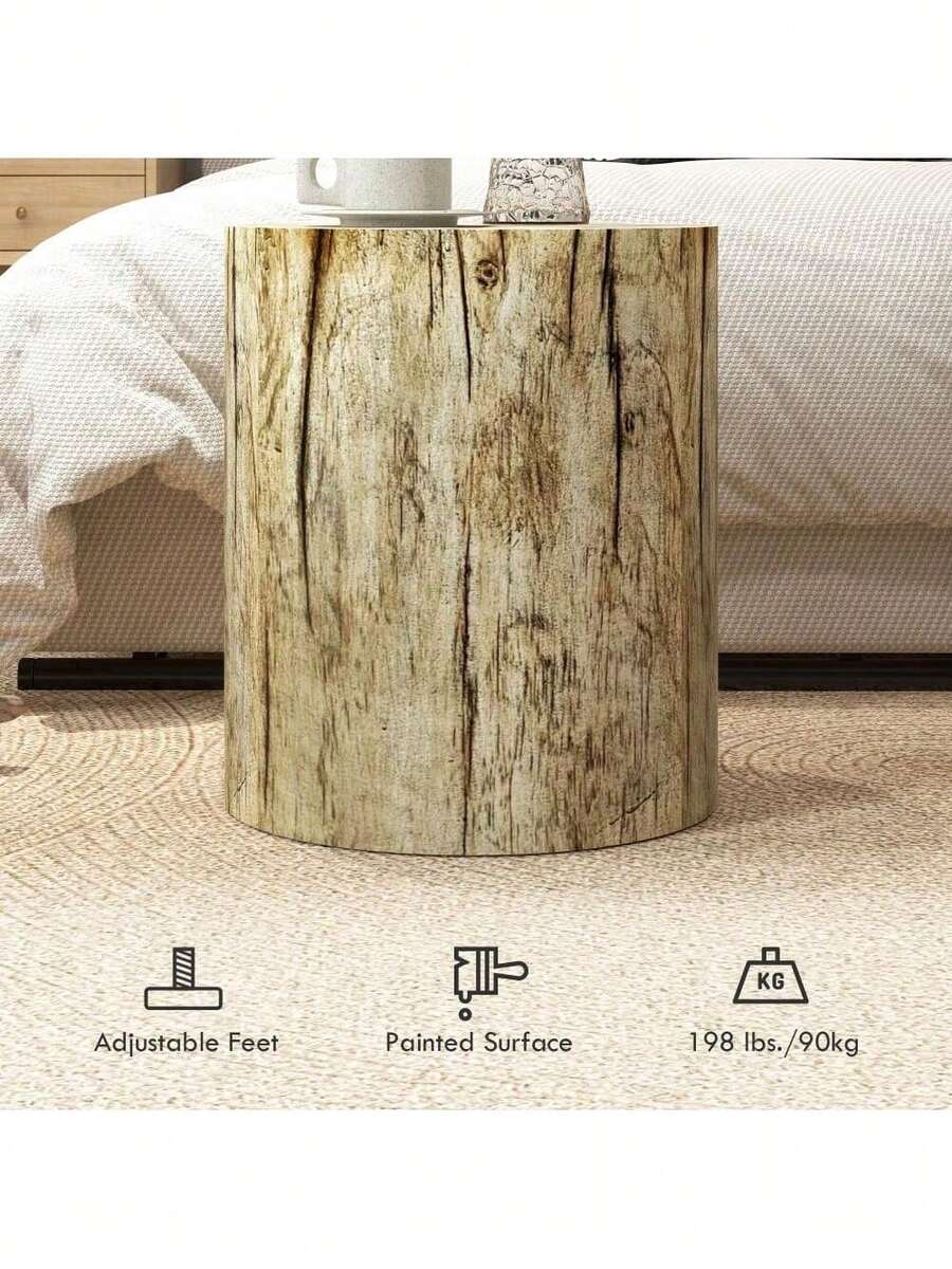 Tree Stump Stool, Decorative Side Table With Round Tabletop