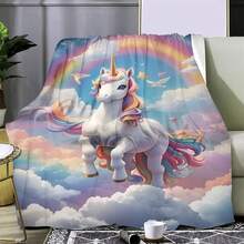1 件浪漫彩虹独角兽薄毯 - 轻质法兰绒毯，适合沙发、床、旅行、露营、客厅、办公室、沙发、椅子和床 - 数码印花羊毛毯，采用柔软温暖的法兰绒面料 - 彩色 - 查看 7