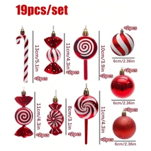 19PCS Christmas Ball Ornaments, 19pcs Delicate Candy Cane Hanging Christmas Tree Decorations Set, Red Christmas Ornaments For Xmas Holidays, Party,Christmas Home Decor Christmas Decorations Room Decor Winter