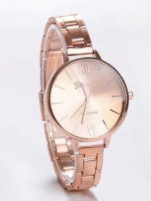 Fashionable Roman Numeral Rivet Scale Dial Steel Band Quartz Watch, Suitable As Birthday, Halloween Or Christmas Gift For Teenagers - Rose Gold - View 2