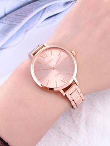 Fashionable Roman Numeral Rivet Scale Dial Steel Band Quartz Watch, Suitable As Birthday, Halloween Or Christmas Gift For Teenagers - Rose Gold - View 4