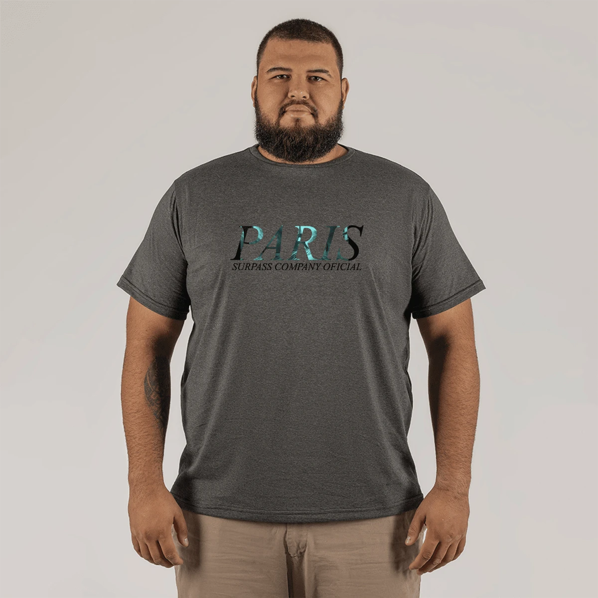 100% Cotton Printed T-Shirt Plus Size Large Shape Street Model Paris Company - 深灰色 - 查看 1