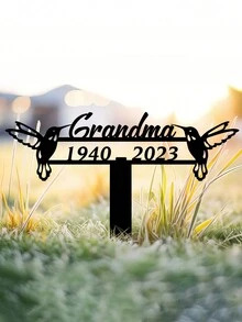 定制个性化英文名称和日期装饰金属纪念桩与鸟剪影，用于节日草坪装饰，户外花园桩，适合节日和派对 - 款式1 - 查看 4