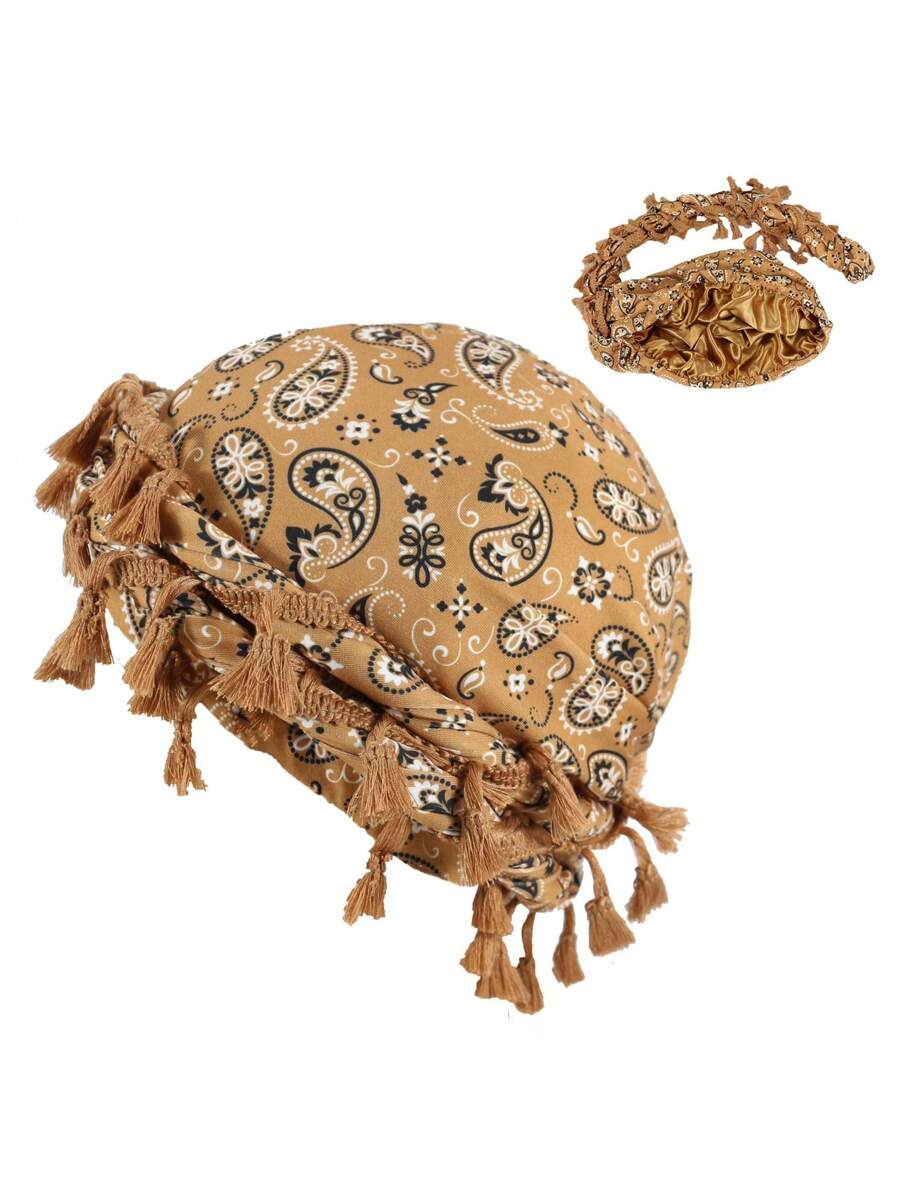 男女通用复古流苏头带、扭纹辫头巾、亚麻帽