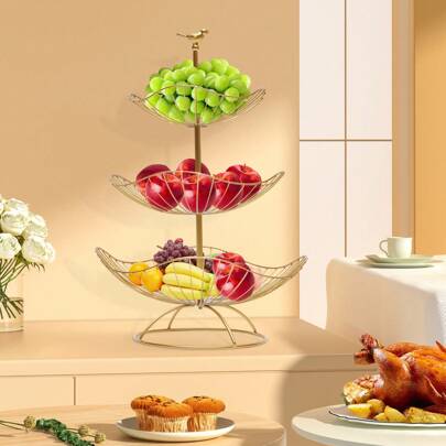  CNCEST Cestino per frutta dorato a 3 livelli Alzata per torta di frutta Ciotola per frutta in metallo come elemento decorativo che attira l'attenzione 3 cestelli portaoggetti per più spazio sul piano di lavoro per feste, feste di Natale (Nero/Oro)