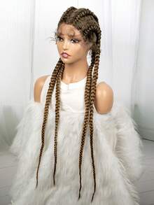 时尚长款四股蕾丝辫子假发，玉米辫马尾式假发，适合日常佩戴 - 鏽棕色 - 查看 6