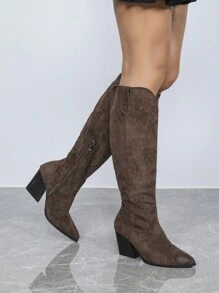 2024 Autumn/Winter New Vintage Rider Boots For Women, Pointed Toe Chunky Heel High Shaft Long Boots