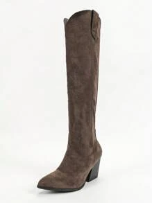 2024 Autumn/Winter New Vintage Rider Boots For Women, Pointed Toe Chunky Heel High Shaft Long Boots