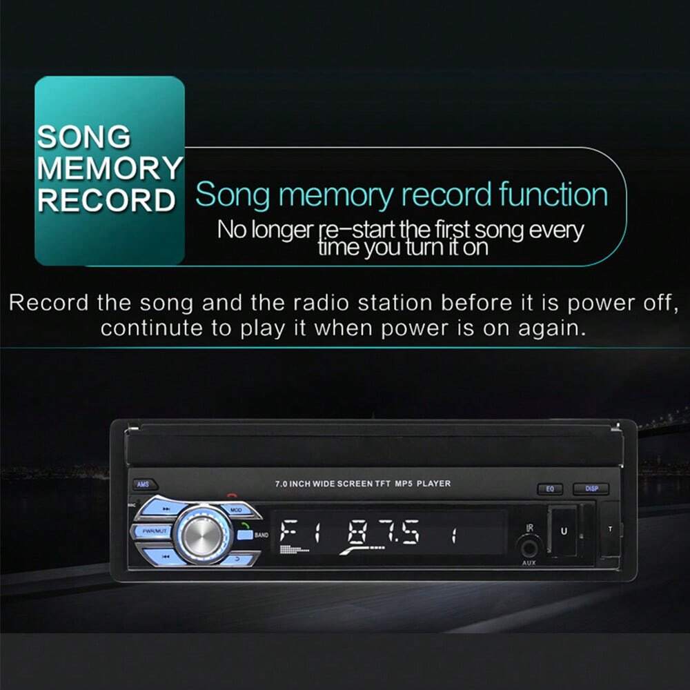 Bluetooth Single Din Car Stereo 7 Inch Retractable Touchscreen Car