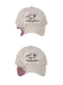 1 chiếc Mũ lưỡi trai Unisex thêu hình cá mập, mũ bóng chày thường ngày có vành mềm, có thể điều chỉnh để chống nắng - Màu be - Xem 2